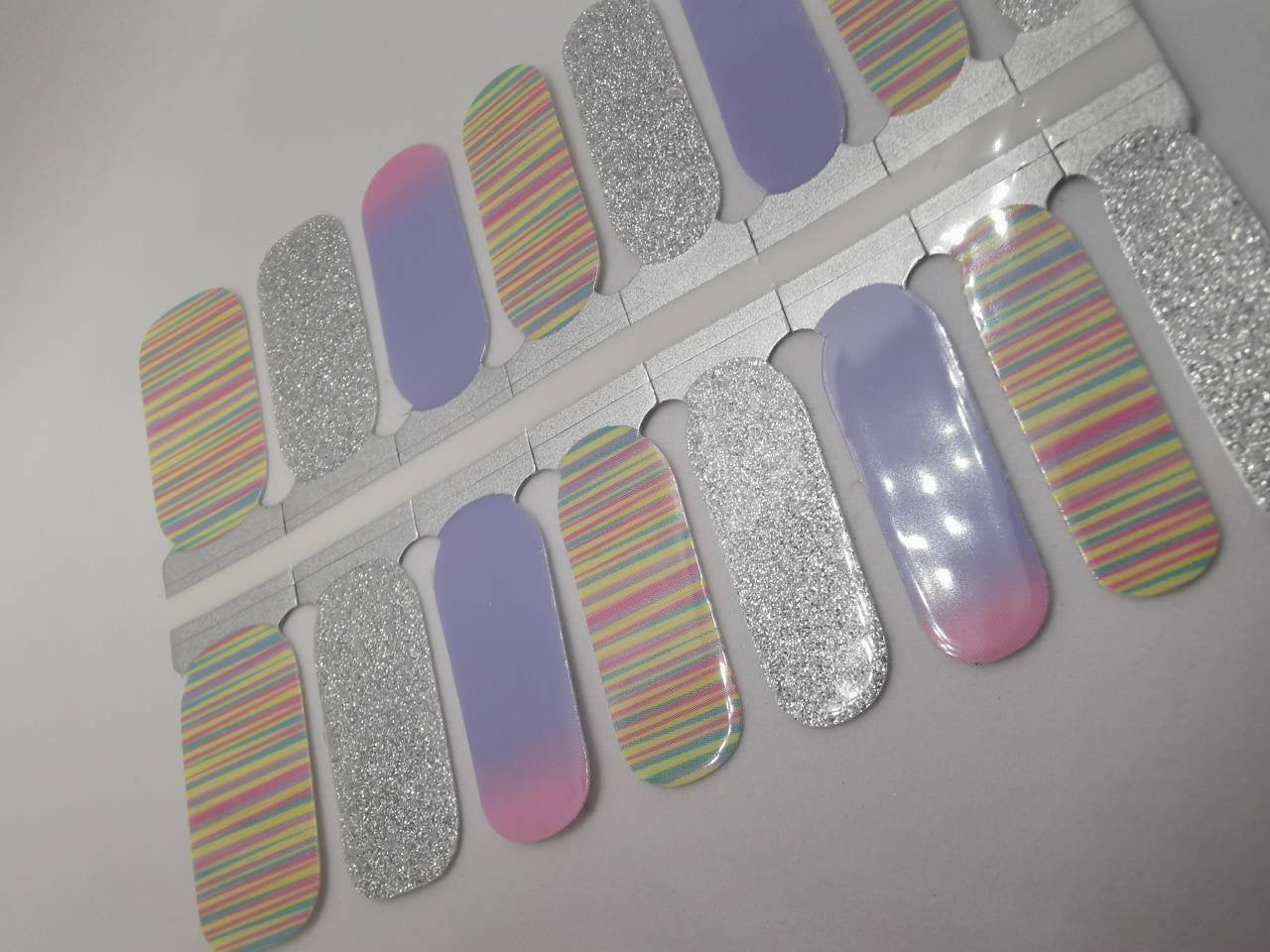 Sunset Colors with Silver Glitter Purple and Pink Ombre Gradient and Striped Yellow