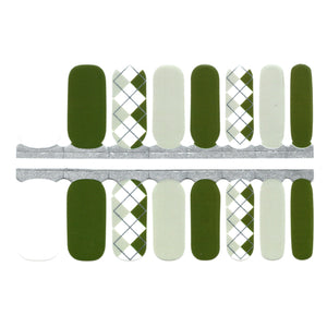 Green Grey and White Solids Plaid Geometry with Silver Accents