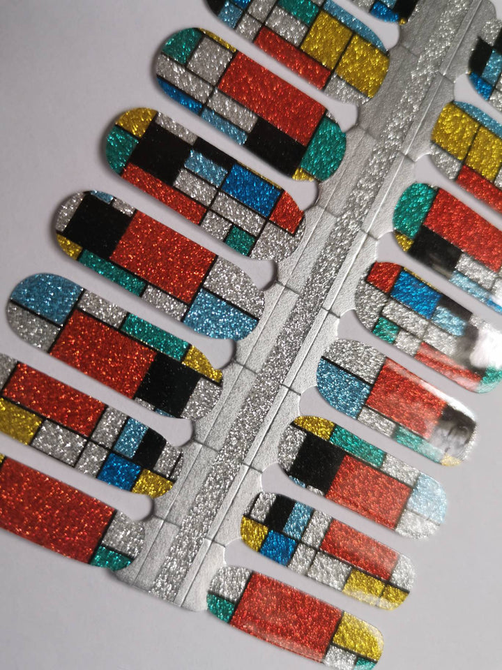 Silver Orange Yellow Black and Teal Glitter Geometry Rectangles and Squares