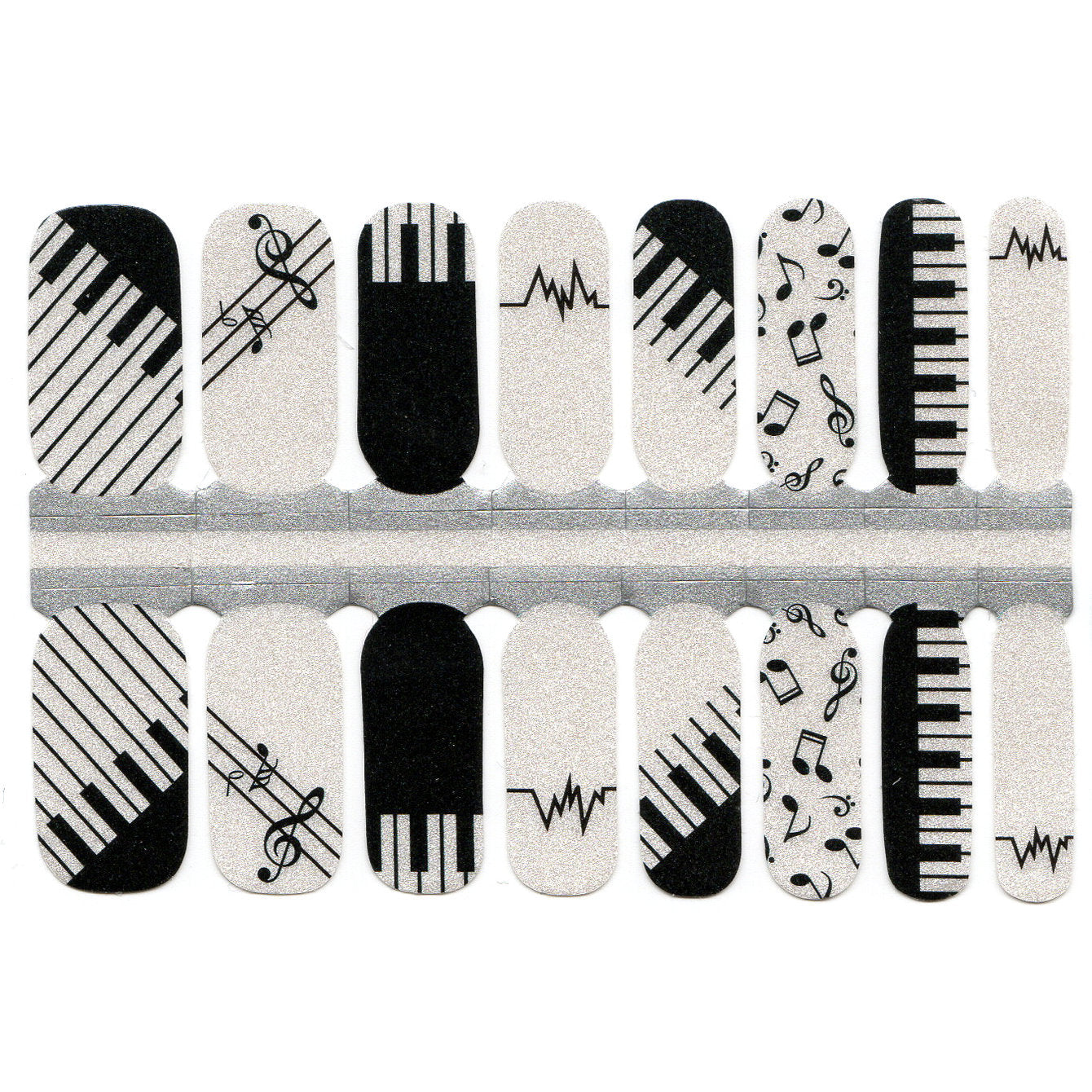 Music Key Notes and Piano Keyboard Black and White Shimmer