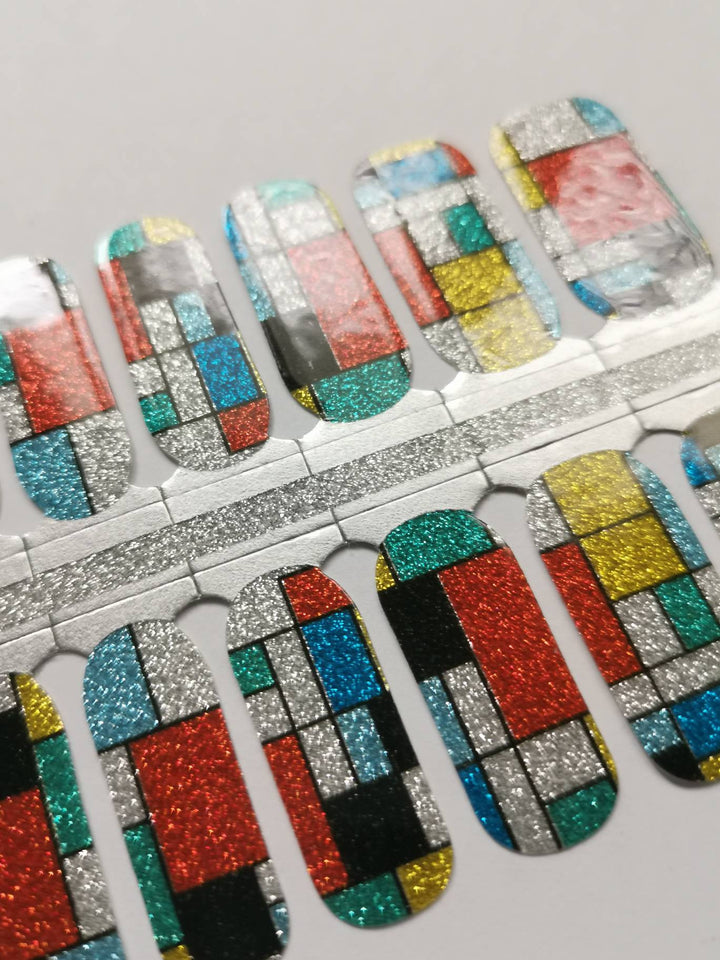 Silver Orange Yellow Black and Teal Glitter Geometry Rectangles and Squares
