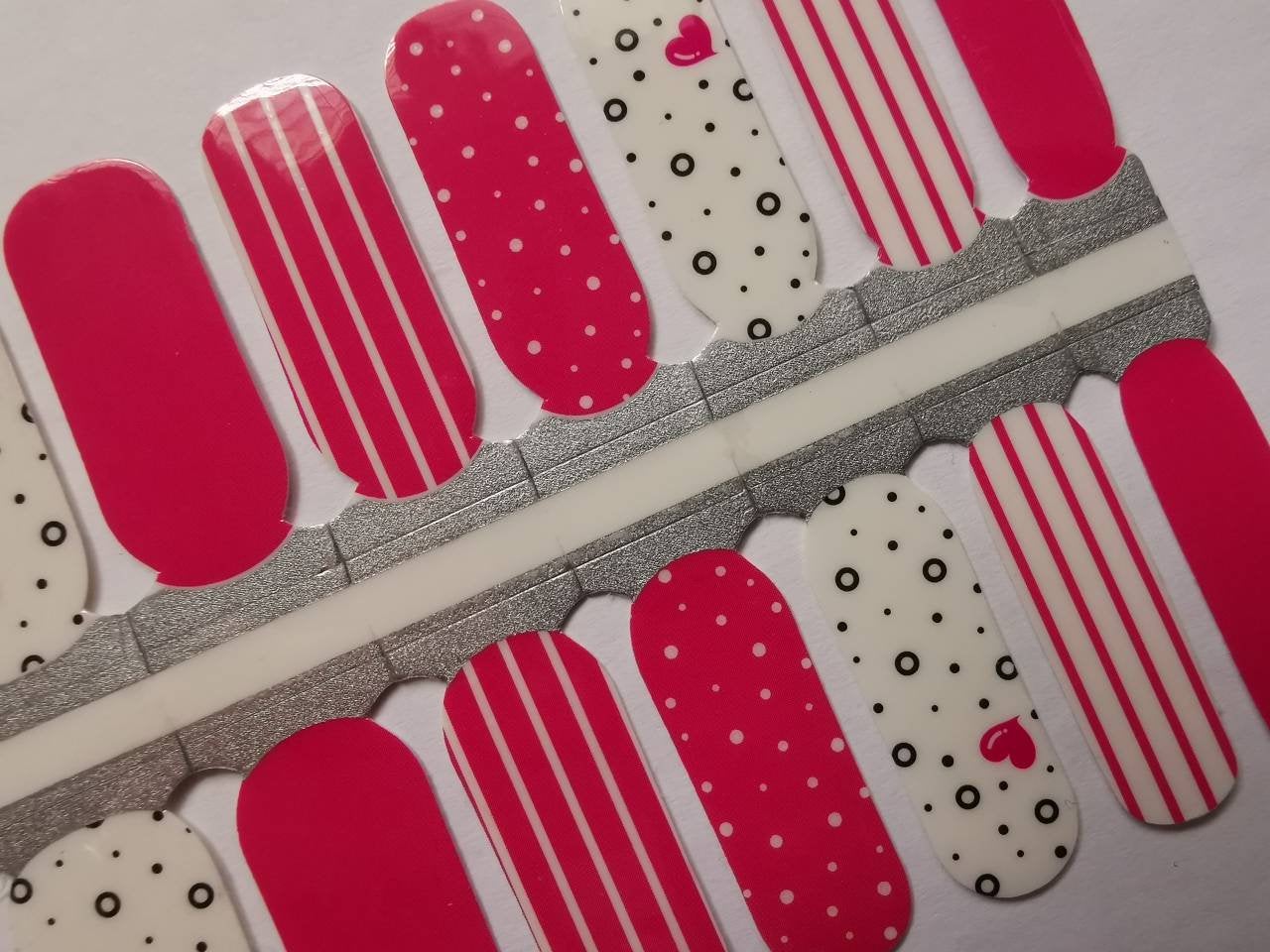 Pink and White Striped Polka Dot with Hearts