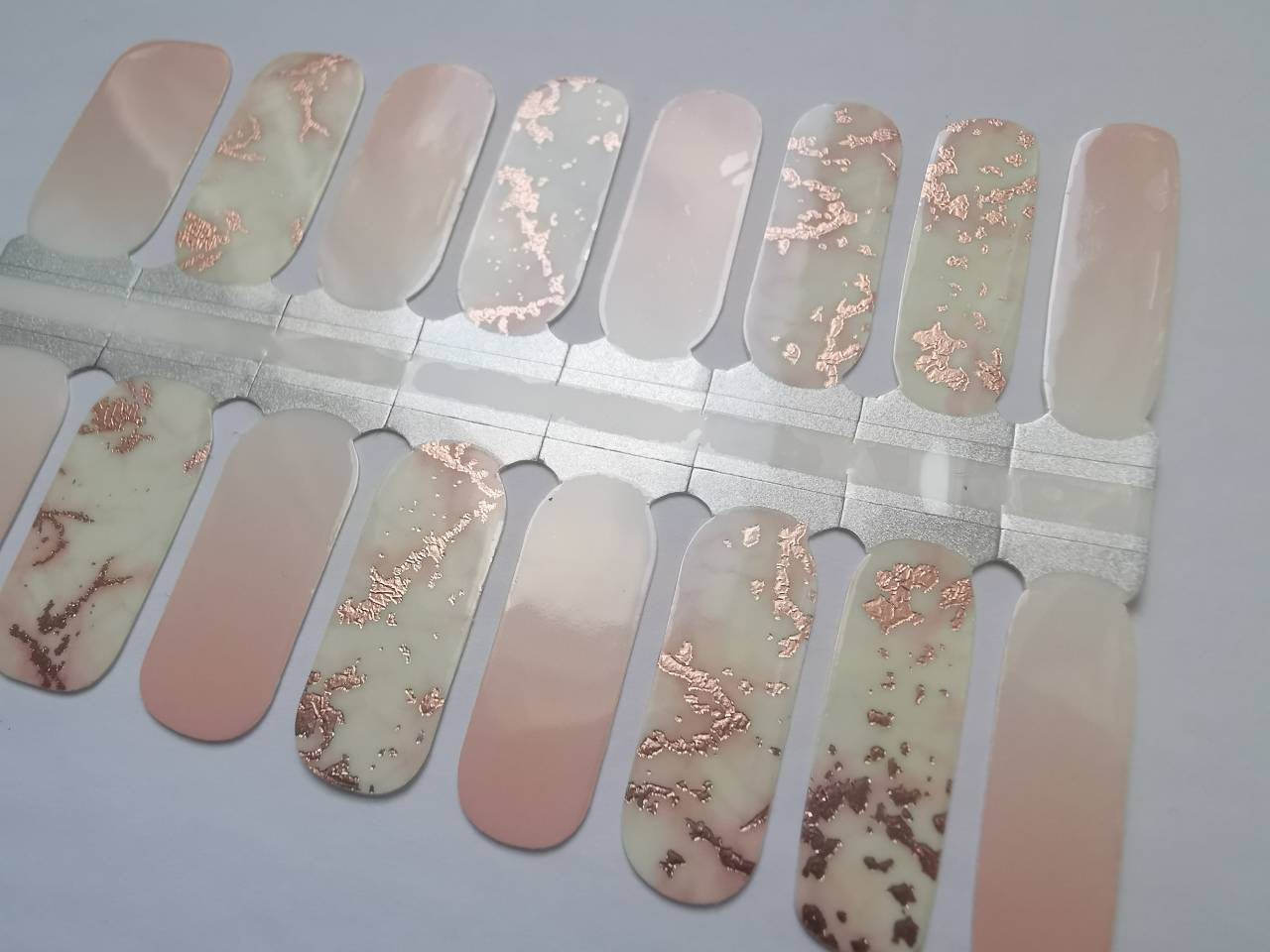 Pink and White Ombre Gradient with Rose Gold Marble