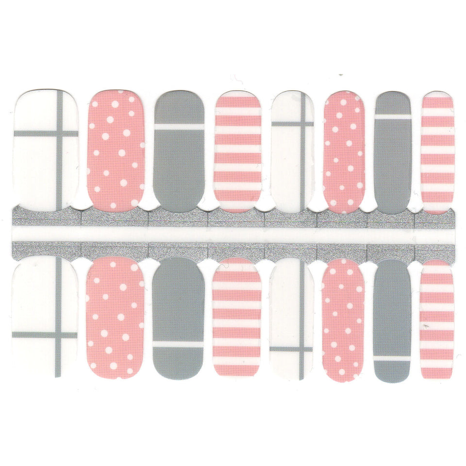 Pastel Colors Grey and Pink Polka Dot Striped Geometry