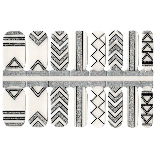 Art aztèque tribal de géométrie de paillettes d'argent noir blanc avec fond transparent clair