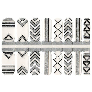 Art aztèque tribal de géométrie de paillettes d'argent noir blanc avec fond transparent clair