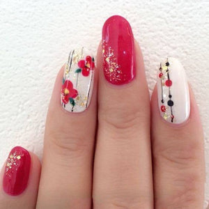 Paillettes et fleurs d'or rouge et blanc