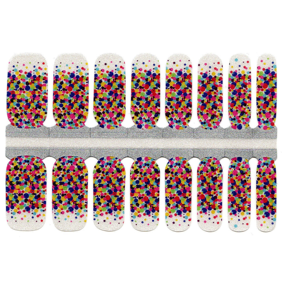 Birthday Confetti with Shimmer French Manicure Yellow Blue Pink