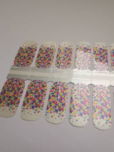 Birthday Confetti with Shimmer French Manicure Yellow Blue Pink