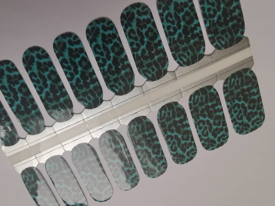 Teal Aqua Blue and Black Leopard Print