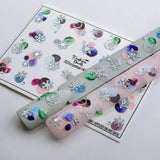 3D Silver Snowflakes with Watercolor Paint Splashes Pink Grey Green Coral Blue Winter Nails