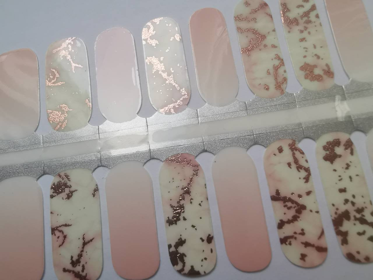 Pink and White Ombre Gradient with Rose Gold Marble