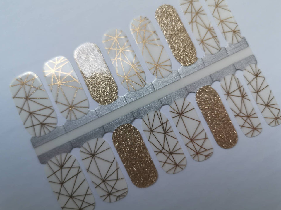 Gold Glitter and White Background Geometry Lines