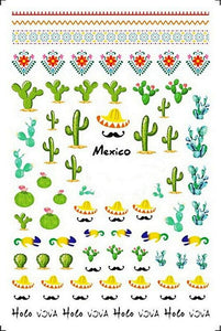 Mexico Pattern Cactuses Succulents Chameleons Sombrero Hat and Moustache