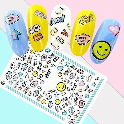 Words and Yellow Emoji Faces Arrows Eyes Stars Good Pow Ouch Bam Kiss Me Love Girly