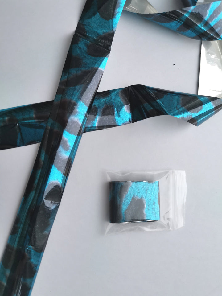Metallic Blue and Black Animal Print Nail Foil