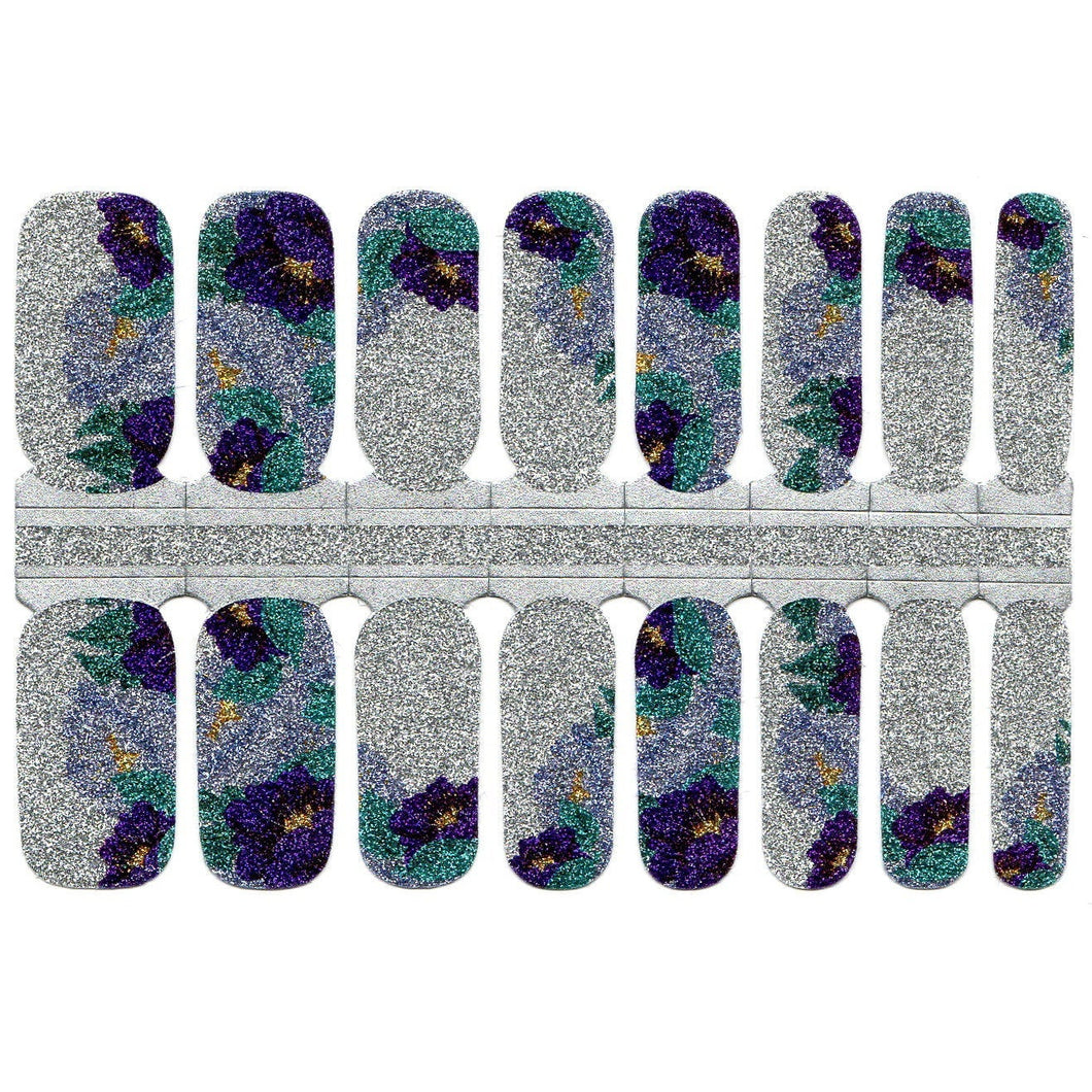 Silver Glitter with Purple Flowers