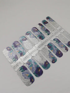 Silver Glitter with Purple Flowers