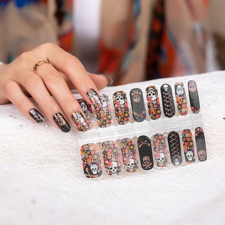 Glitter Death Skulls with Flowers, Dia de Muerte, Day of the Dead, Halloween