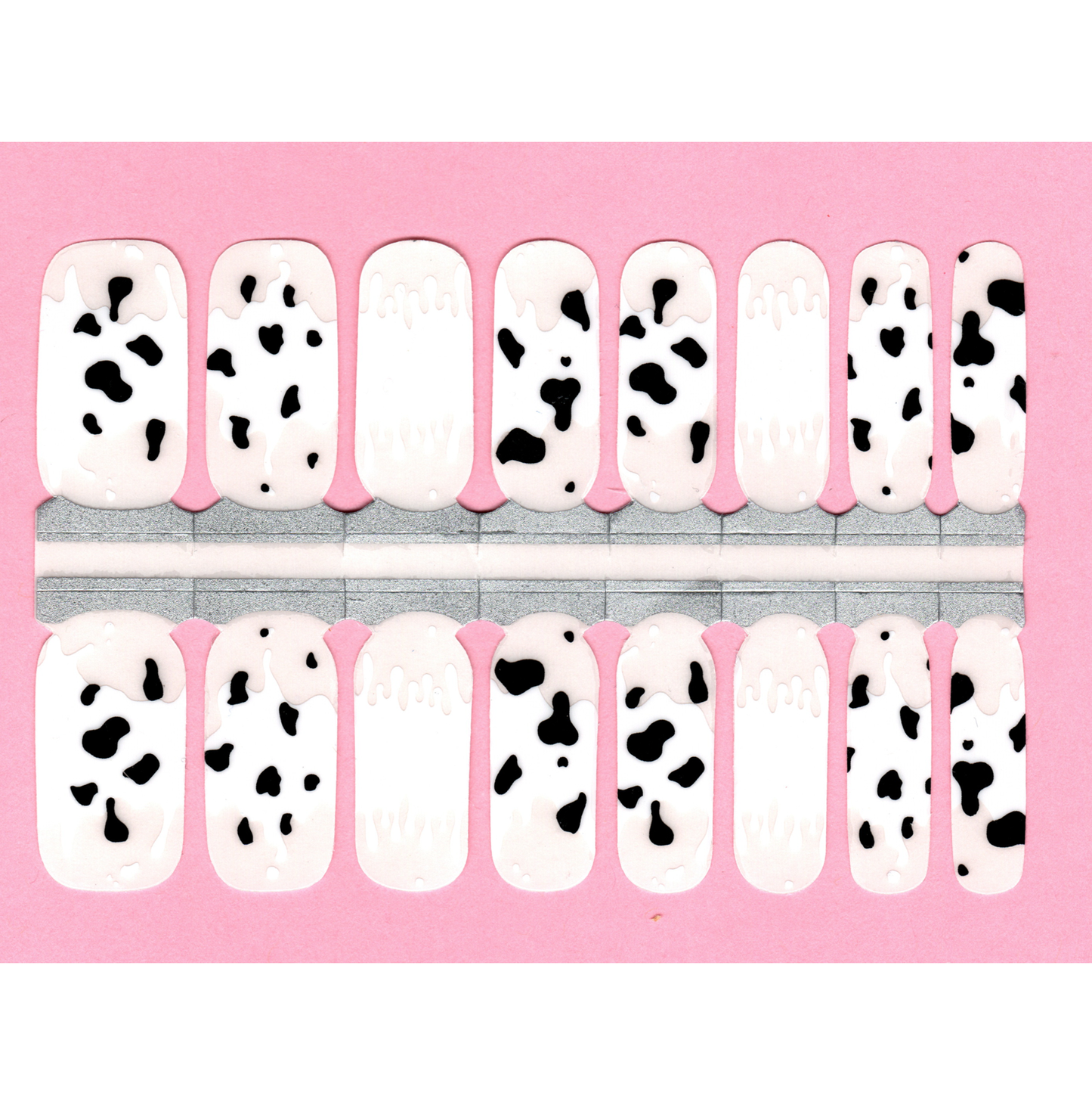 Cow Print Spots and Milk Drops with Clear French Manicure