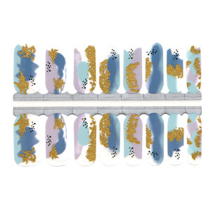 Exclusive Blue, Metallic Gold and Lilac Brush Strokes Abstract Art with Clear Negative Space